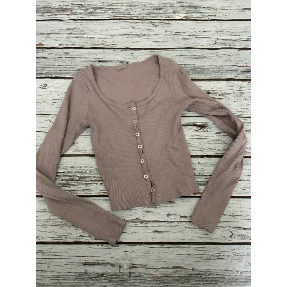 Brandy Melville John Galt Ribbed Button Down Henley Cardigan Y2K One Size Mauve